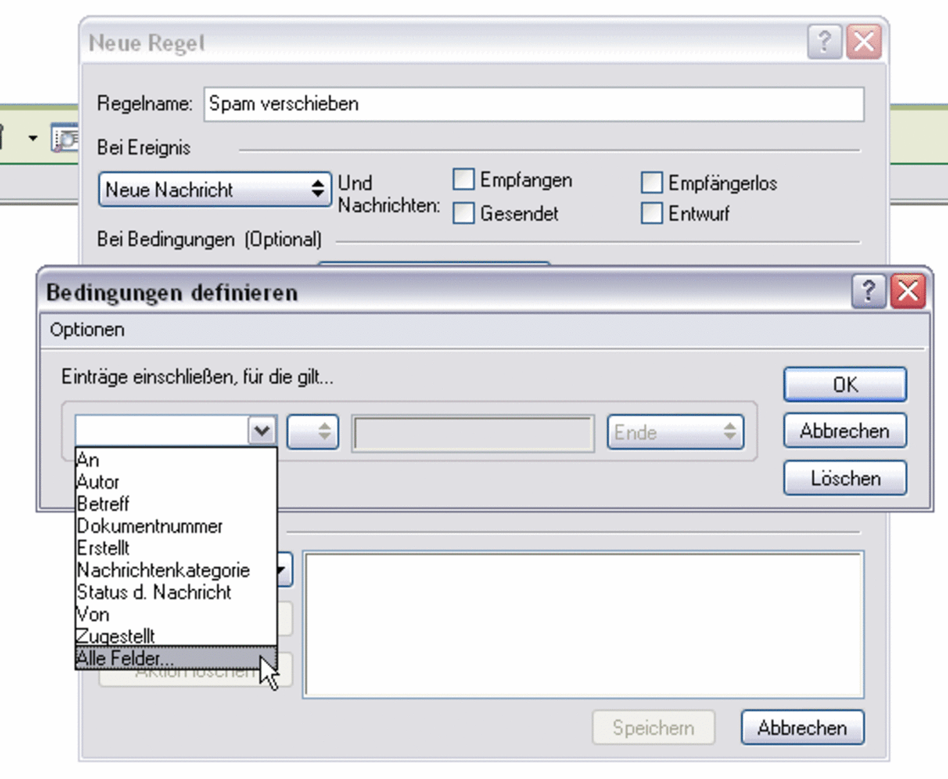 Screenshot Button "X-Felder..." klicken
