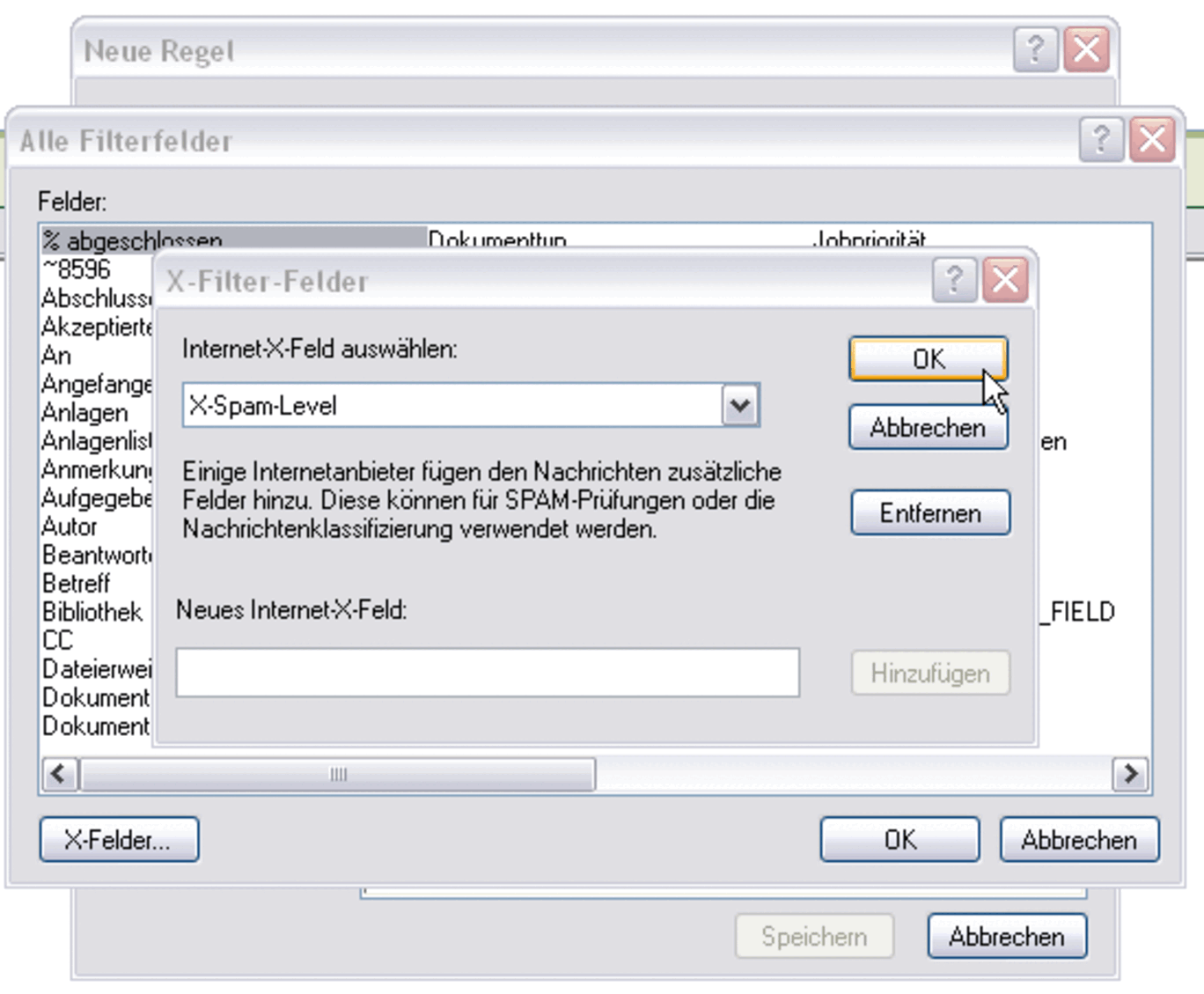 Screenshot "X-Spam-Level" bestätigen