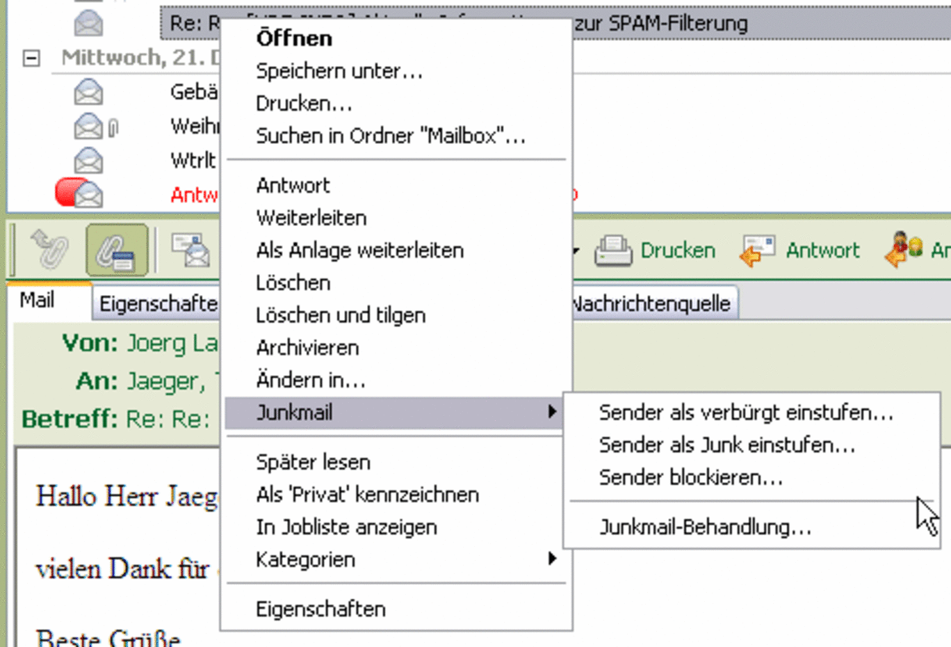 Screenshot Absender einer E-Mail hinzufügen