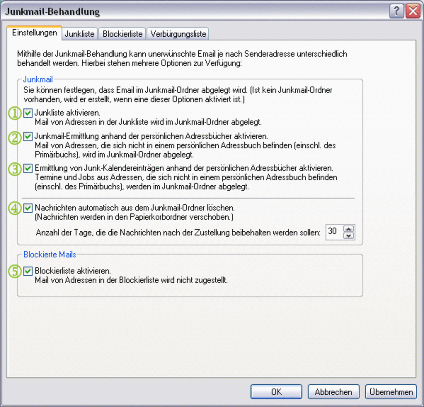 Screenshot Erweiterte Funktionen