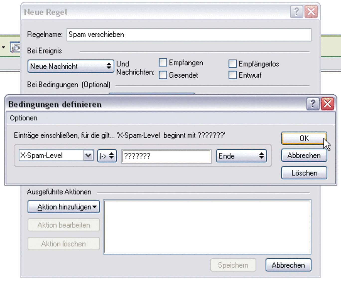 Screenshot Bedingung mit OK abschließen