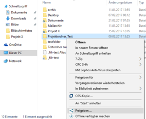 Screenshot Ordner freigeben
